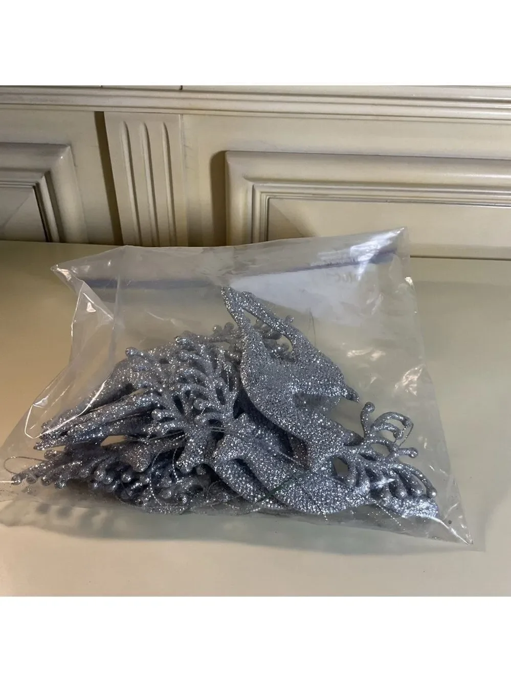 Set of 10 Silver Glitter Reindeer Christmas Ornaments Holiday Tree Decor Winter